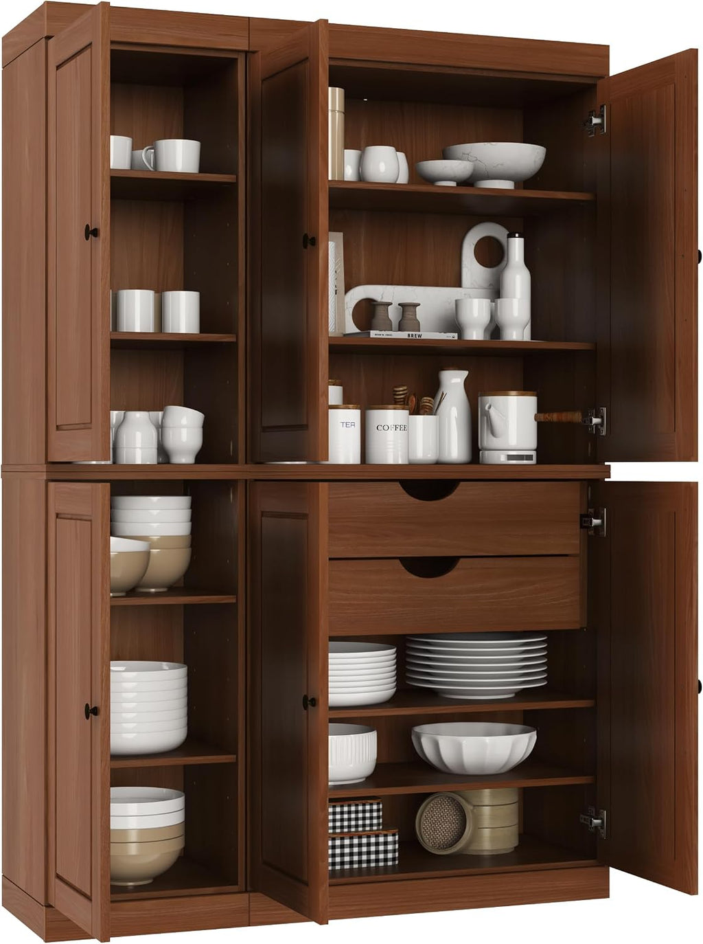 Palace Imports Solid Wood Kitchen Pantry Cabinet - 71.5" Tall x 48.5" Wide - Freestanding Storage Pantry w/ 2-Drawer Kit & Adjustable Shelves - Mocha, Renewable Eco-Friendly 100% Wood, Made in Brazil