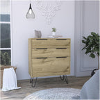 Hairpin Leg Storage, Three Drawer, Premium Panel - Light Oak,for Small Spaces