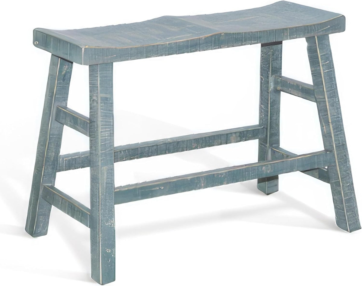 Rena Counter Height Bench, 33 Inch Seagrass Green Mahogany Wood Frame