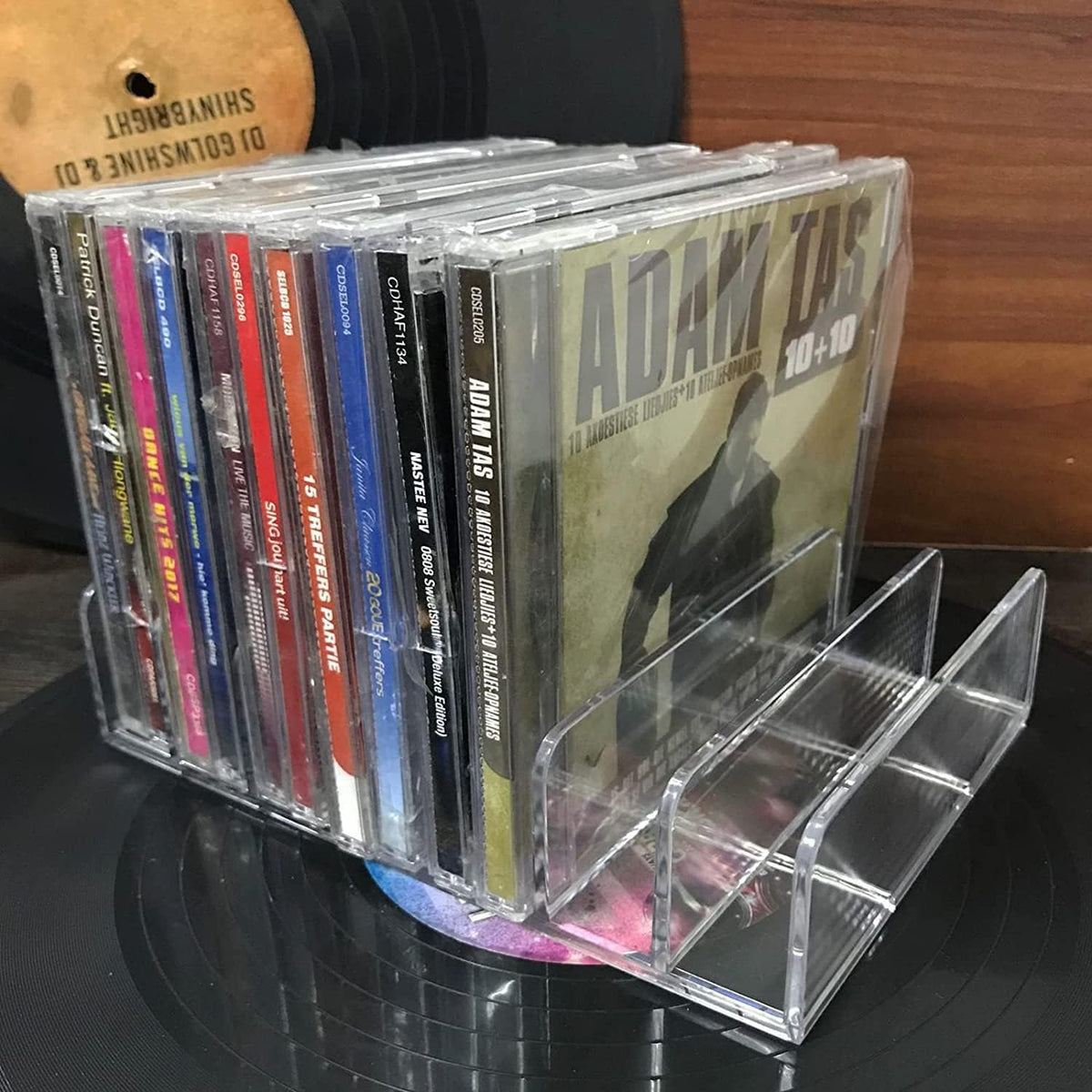 Pmsanzay DVD Storage Box - Clear Acrylic - Stackable DVD and CD Holder, CD Display Rack CD Organizer Stand - Holds up to 14 Standard CD Cases for Media Shelf Storage and Organization - No DVD