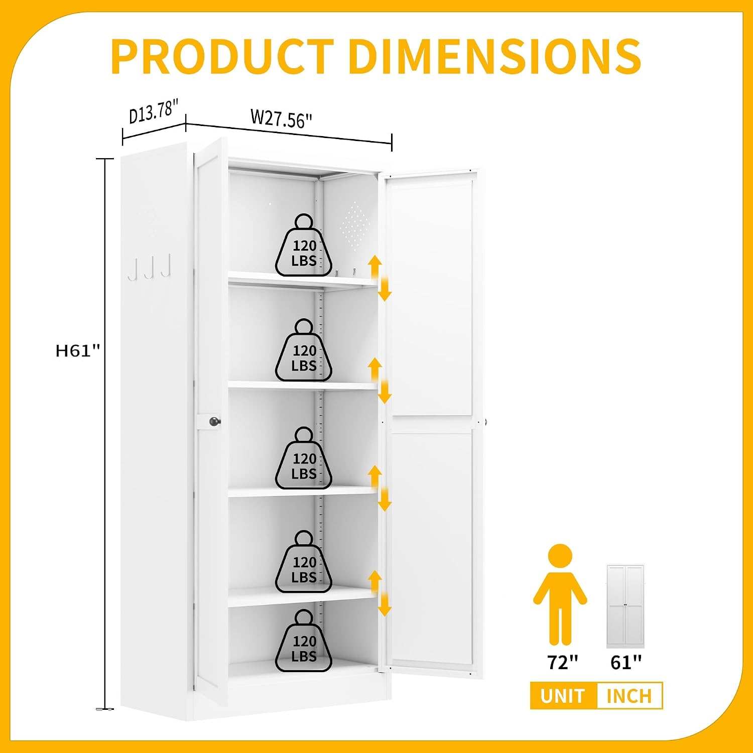 Kitchen Pantry Cabinet, 61" Metal Pantry Storage Cabinet with Doors and 4 Adjustable Shelves, Tall Cabinet for Living Room, Pantry, Bathroom, Kitchen, Assemble Required