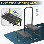 Suteck 2 Step Stool with Handle for Elderly Adults, 6-Leg Welded Bedside Step Stool for High Beds, 10-Level Adjustable Handrail, Wide Non-Slip Platform for Bathroom, Kitchen, RV, 450 lb, Black