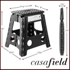 Casafield 16" Folding Step Stool with Handle (Set of 2), Black - Portable Collapsible Small Plastic Foot Stool for Adults - Use in the Kitchen, Bathroom and Bedroom