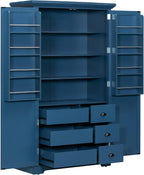 LUMISOL Kitchen Pantry with Drawers, 72" Tall Freestanding Cupboard Storage Cabinets with Door Shelves & Pull-Out Trays, Dining Storage Cabinet Cupboard with Adjustable Shelves, for Dining Room, Blue