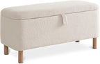 Boucle Storage Ottoman Bench for Bedroom end of Bed, Sherpa Upholstered Shoe Seat Storage Bench for Entryway Bed Foot, Rectangle Cushion Padded Blanket Chest Cute for Living Room, White