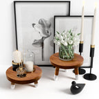 9" Round Dip Dyed Teak Plant Stand |Wood Risers for Decor | Wood Pedestal Stand Riser 4"+6" Tall-2 Pack