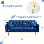 2 Pieces Velvet Sofa Set with Adjustable Armrest and Backrests, Blue | 70” Convertible Futon Sofa Bed & Mordern Accent Chair with Ottoman for Living Room, Bedroom