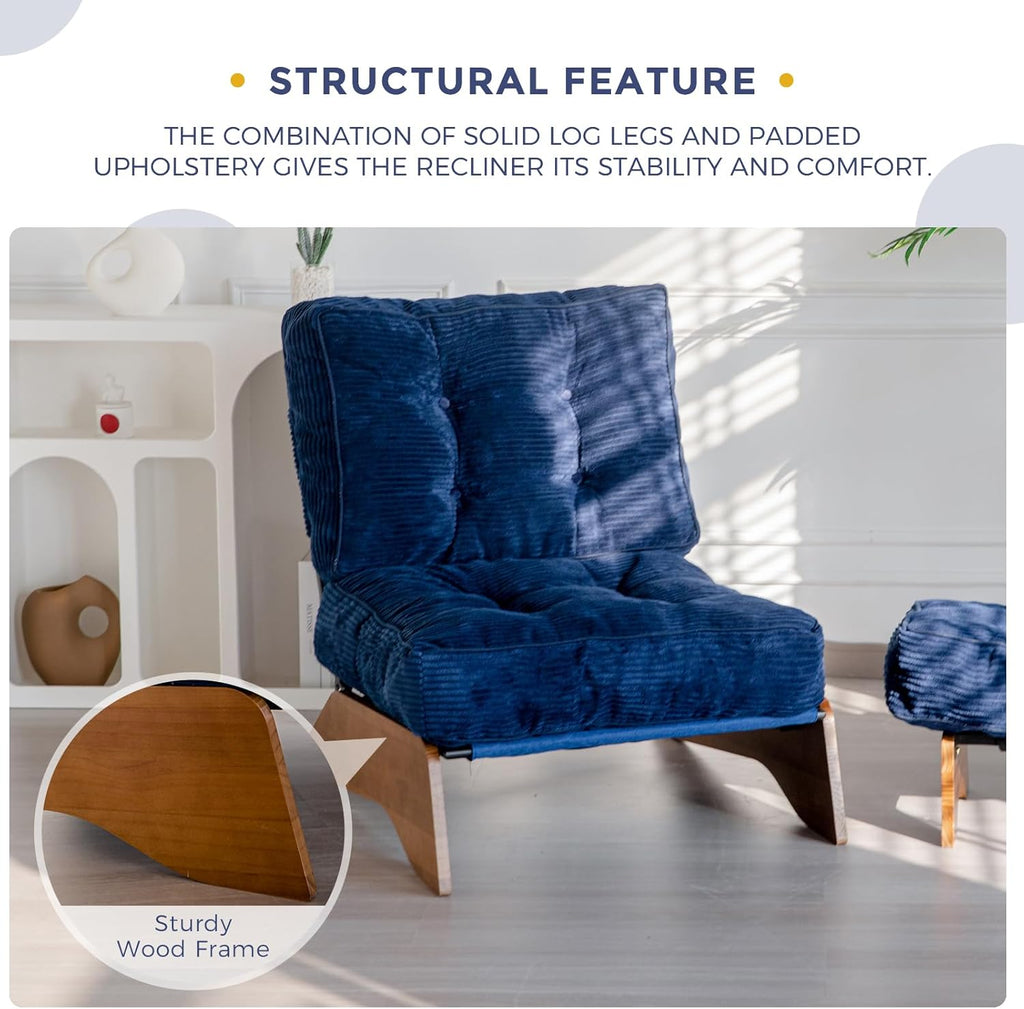 MAXYOYO Accent Chair with Ottoman, Lounge Chair with Adjustable Backrest | Tufted Living Room Chair Upholstered Lounge Chair with Footrest Set, Modern Chair for Reading Room, Navy