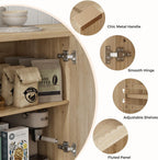 Homleke Buffet Cabinet with Storage, Modern Fluted Accent Sideboard with Doors & Adjustable Shelf, Buffet Table Entryway Cabinets for Living Room, Kitchen, Dining Room, Hallway, Natural