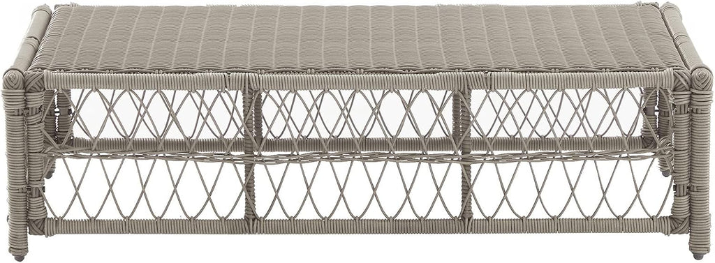 Crosley Furniture Thatcher Wicker Coffee Table and Ottoman Foot Rest for Porch, Deck, Backyard, Driftwood with Creme Cushions