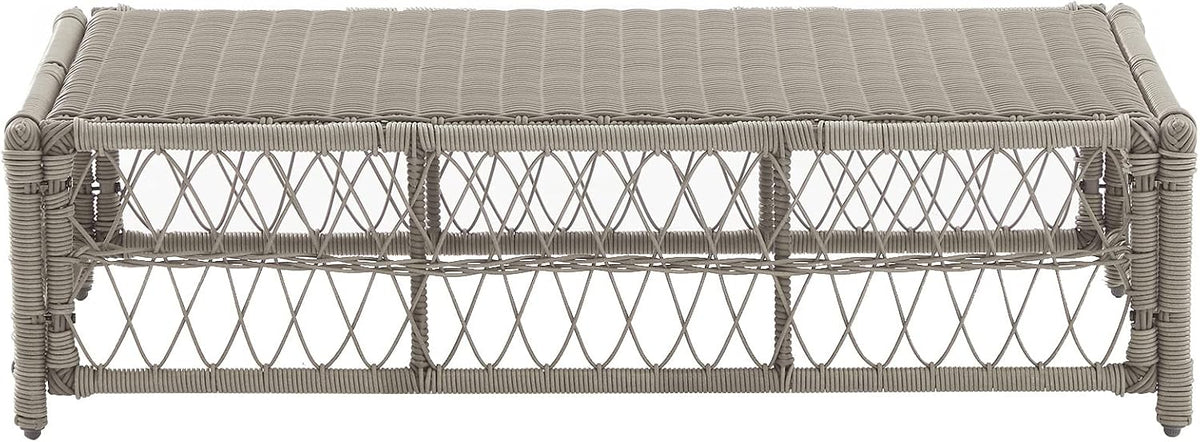 Crosley Furniture Thatcher Wicker Coffee Table and Ottoman Foot Rest for Porch, Deck, Backyard, Driftwood with Creme Cushions