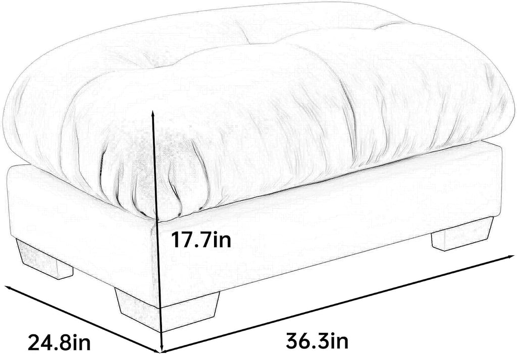 Velvet Upholstered Ottoman Footstool with Cushion for Sectional Sofa Couch 300lbs for Living Room（Camel）