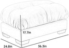 Velvet Upholstered Ottoman Footstool with Cushion for Sectional Sofa Couch 300lbs for Living Room（Camel）