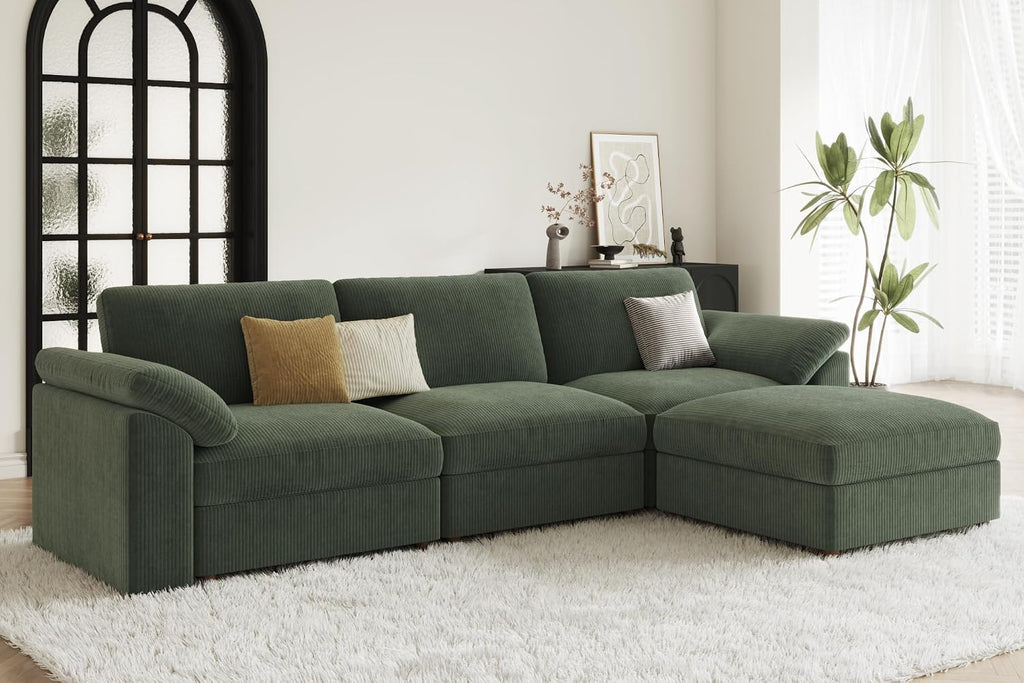 EASE MOOSE Green Sectional Modular Sofa, Oversized Deep Seat Cloud Couch