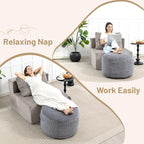 Round Stuffed Pouf Ottoman (Gray, 26" D x 26" W x 18" H) | Corduroy Foot Rest with Rebound Foam Filling, Furry and Fluffy Foot Stool Ottoman, Floor Poufs for Living Room