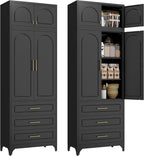 Polup Kitchen Pantry Cabinet with 3 Drawers, 90" Tall Metal Storage Cabinets with Doors and Shelves, Food Cupboards for Dining, Living Room, 16" D x 32" W x 90" H, Black, Assembly Required
