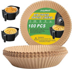 Air Fryer Paper Liner, Unbleached & Biodegradable Material, Disposable Non-stick Parchment Paper for Frying, Baking, Roasting & Grilling (100Pcs-6.3")