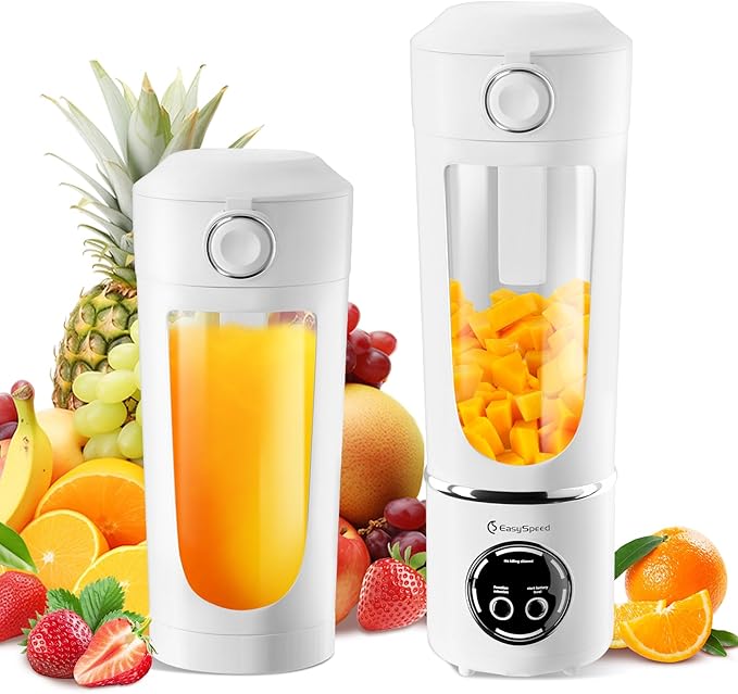 EasySpeed Personal Portable Blender,USB Type-C Rechargeable,700ml Juicer Cup,12 Stainless Steel Blades,4 Gear Modes,1500mAh Battery Capacity,Perfect for Fresh Juice at Home (White)