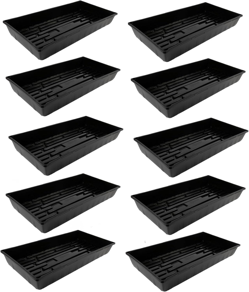 SUNPACK 10" x 20" Mega Plastic Seed Starting Tray, Black, 2.5" (Pack of 10) - No Drainage Holes, Ideal for Greenhouses or Indoor Gardening - Made of Thick, Strong Plastic