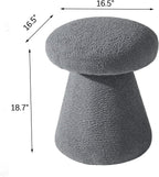 Mushroom Ottoman, 18” Boucle Foot Stool for Living Room & Bedroom, Cute Vanity Stool, Accent Footrest for Entryway, No Assembly Required, Gray
