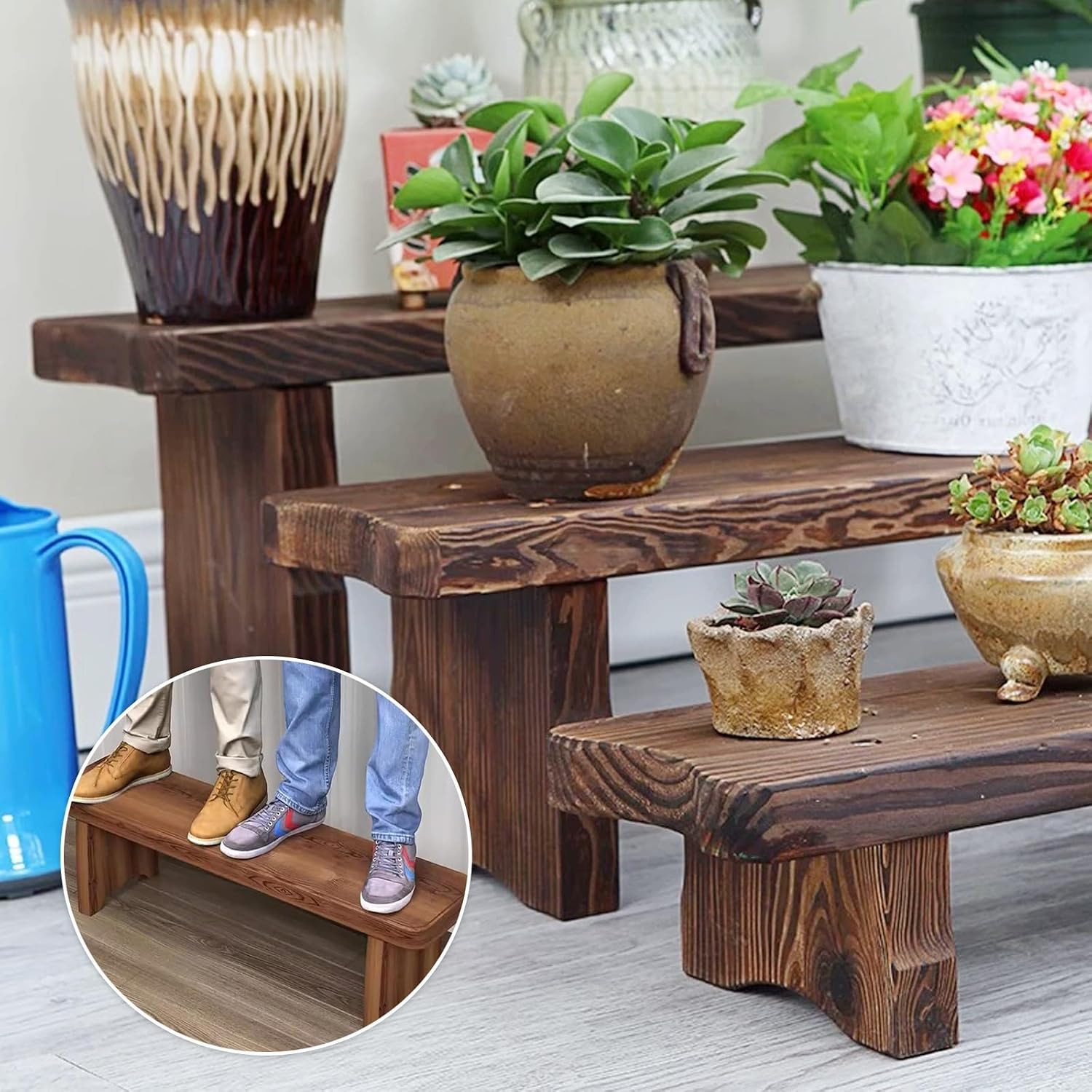 Outdoor Bench, Indoor Wood Bench for End of Bed, Entryway, Dining, Balcony, 24-59in Long Patio Narrow Benches, Wood Ladder Plant Stand, Garden Benches(L59xW7.9xH13.8inch)