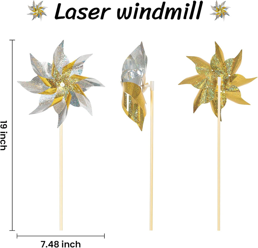 10 Pack Reflective Pinwheels for Yard and Garden,Wind Spinners Outdoor Bird Scare Devices,Sparkly Windmills for Garden Decor Scare Birds Away,Yard Wind Spinners for Outside Patio