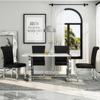 Asday Black and Silver Dining Chairs Set of 2, Modern Faux Leather Upholstered Dining Room Chairs with High Back and Metal Chrome Legs for Kitchen, Living Room, Restaurant, Apartment