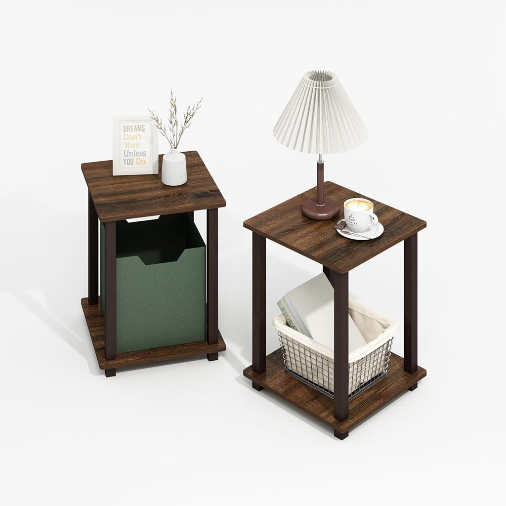 Furinno Simplistic Side Table Set of 2, End Table, Night Stand, Nightstand, Bedside Table, for Living Room, Bedroom, Black Walnut