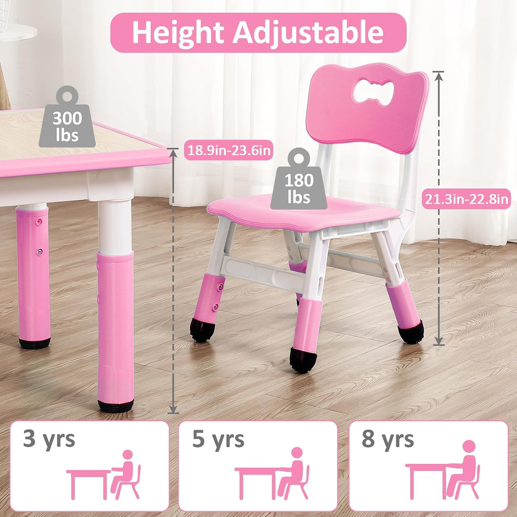 Kids Table and Chairs, Height Adjustable Toddler and 4 Chair, Multi-Activity with Graffiti Desktop Non-Slip Legs for Ages 2-10, Children Activity for Daycare, Classroom, Home