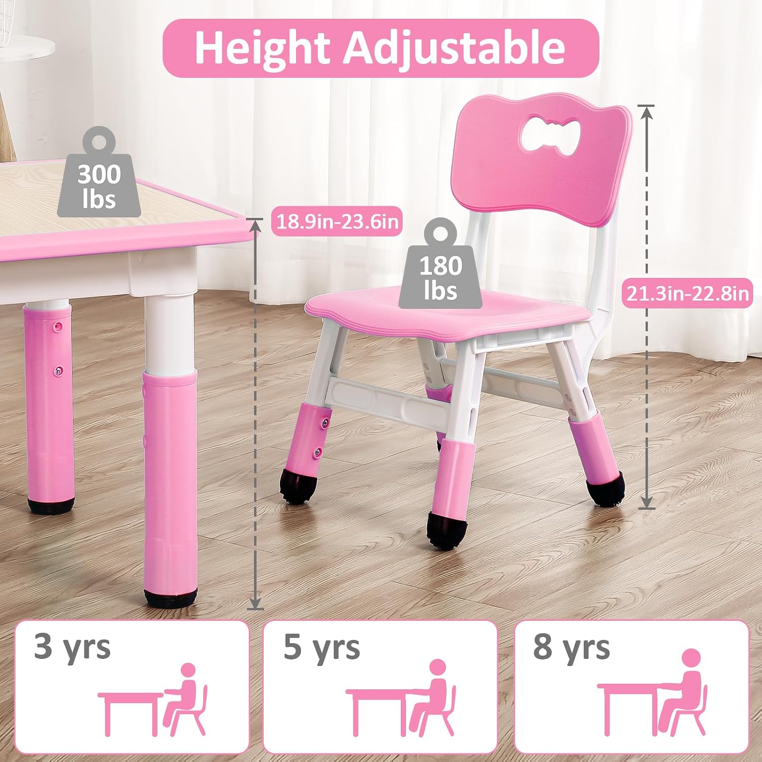 Kids Table and Chairs, Height Adjustable Toddler and 4 Chair, Multi-Activity with Graffiti Desktop Non-Slip Legs for Ages 2-10, Children Activity for Daycare, Classroom, Home