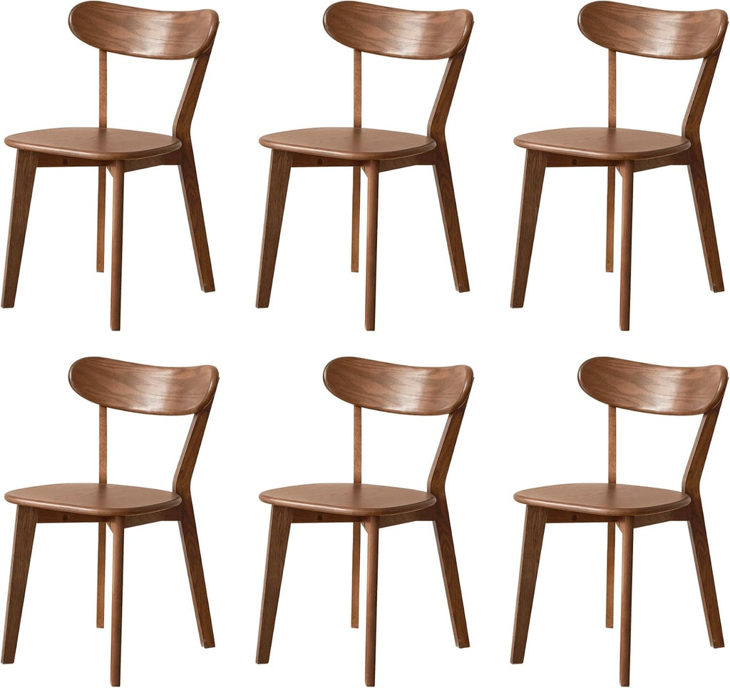 Dining Chairs, Kitchen Chairs, 100% Oak Solid Wood Modern Chair with Curved Backrest Kitchen & Dining Room Chairs Modern Chair for Living Room (Walnut, 6 Pack)