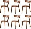 Dining Chairs, Kitchen Chairs, 100% Oak Solid Wood Modern Chair with Curved Backrest Kitchen & Dining Room Chairs Modern Chair for Living Room (Walnut, 6 Pack)