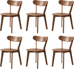 Dining Chairs, Kitchen Chairs, 100% Oak Solid Wood Modern Chair with Curved Backrest Kitchen & Dining Room Chairs Modern Chair for Living Room (Walnut, 6 Pack)