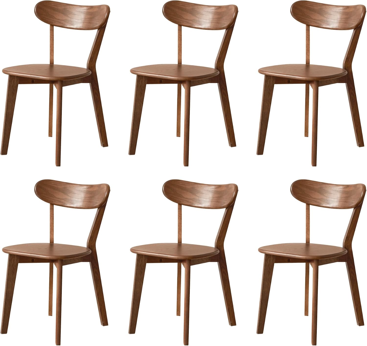 Dining Chairs, Kitchen Chairs, 100% Oak Solid Wood Modern Chair with Curved Backrest Kitchen & Dining Room Chairs Modern Chair for Living Room (Walnut, 6 Pack)