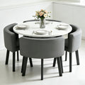 Round Dining Table Set for 4, Office Modern Restauran Office Conference Table Set, Table for Cafe Break Room (White Table+Gray Chairs)