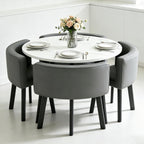 Round Dining Table Set for 4, Office Modern Restauran Office Conference Table Set, Table for Cafe Break Room (White Table+Gray Chairs)