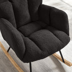Tufted Upholstered Teddy Fabric Rocking Chair with Metal Frame Accent Chair Ivory White (Dark Gray + Teddy)