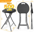 5Rcom Folding Stools, 1 Pack Portable Stools Chairs with Handle, Collapsible Stool for Adults with Heavy Duty Steel Frame Legs, 500lbs Capacity for Camping RV Party, Foldable Stool, Black