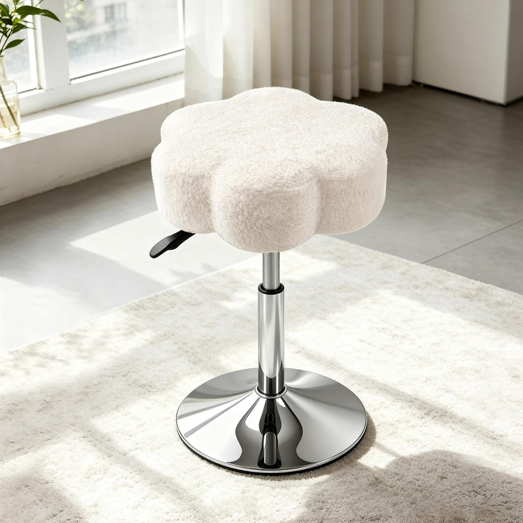 LITZFUR Adjustable Vanity Stool, Swivel Makeup Chair for Vanity, White | Flower Shaped Vanity Chair, Patterned Small Ottoman Footrest for Bathroom, Bathroom, Living Room
