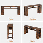 70.8" Extra Long Console Table with Outlets & USB Ports,Farmhouse Sofa Table with Storage Shelves for Behind Couch, Living Room, Entryway, Hallway, Brown