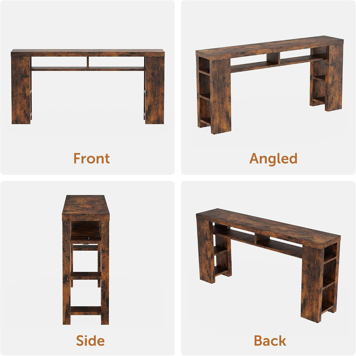 70.8" Extra Long Console Table with Outlets & USB Ports,Farmhouse Sofa Table with Storage Shelves for Behind Couch, Living Room, Entryway, Hallway, Brown