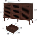 Furnify Buffet Cabinet with Slatted Doors, 47" W Sideboard Buffet with Drawers, Modern Mid Century Accent Storage Cabinet for Living Room, Entryway, Kitchen, Walnut