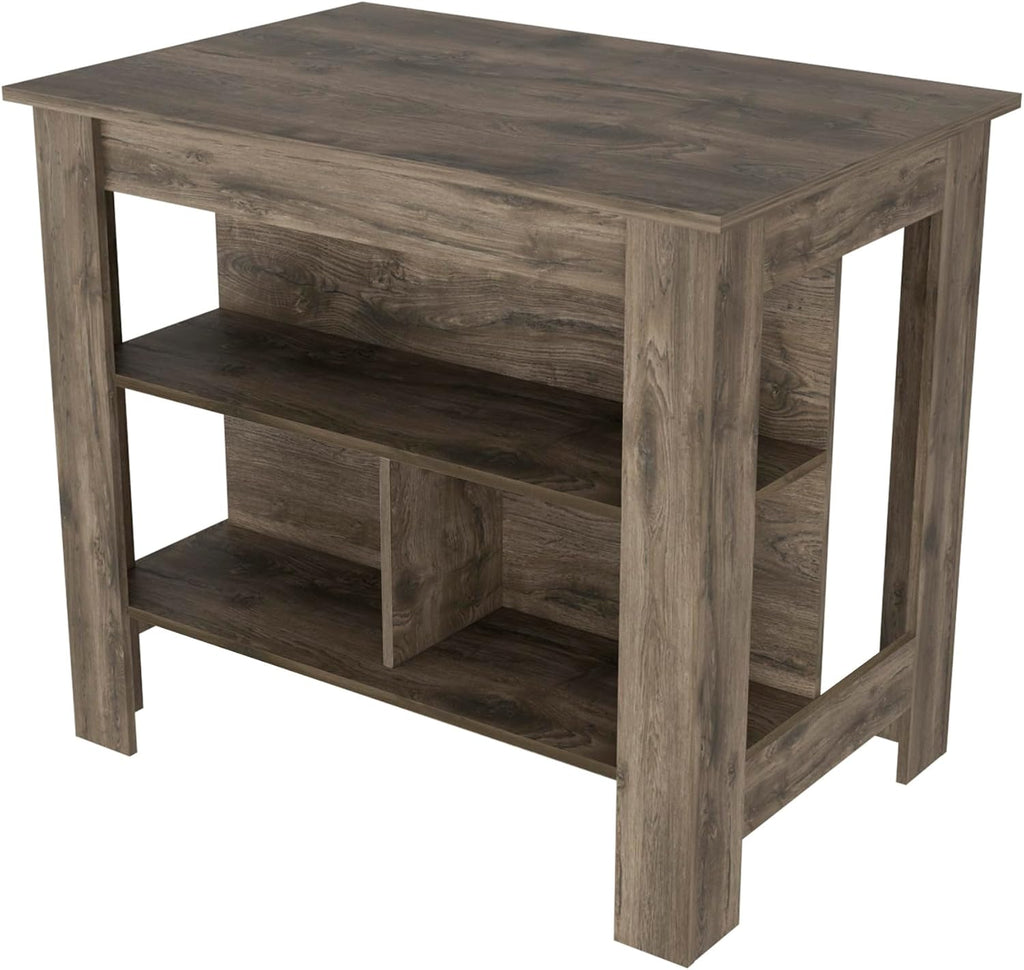 Kitchen Island with Three Shelves Dark Brown Finish | Three storage shelves with dimensions for kitchen organization