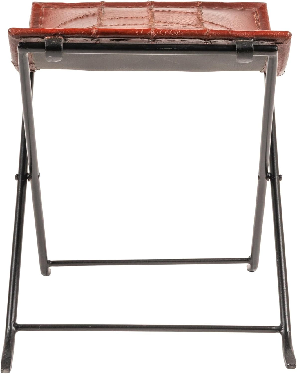 Creative Co-Op Collapsible Leather and Metal Stool, Russet Brown