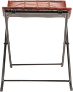 Creative Co-Op Collapsible Leather and Metal Stool, Russet Brown