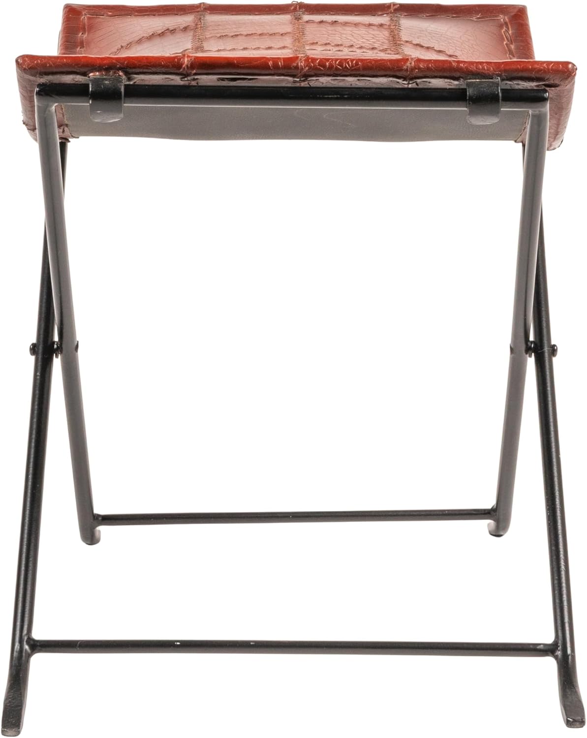 Creative Co-Op Collapsible Leather and Metal Stool, Russet Brown