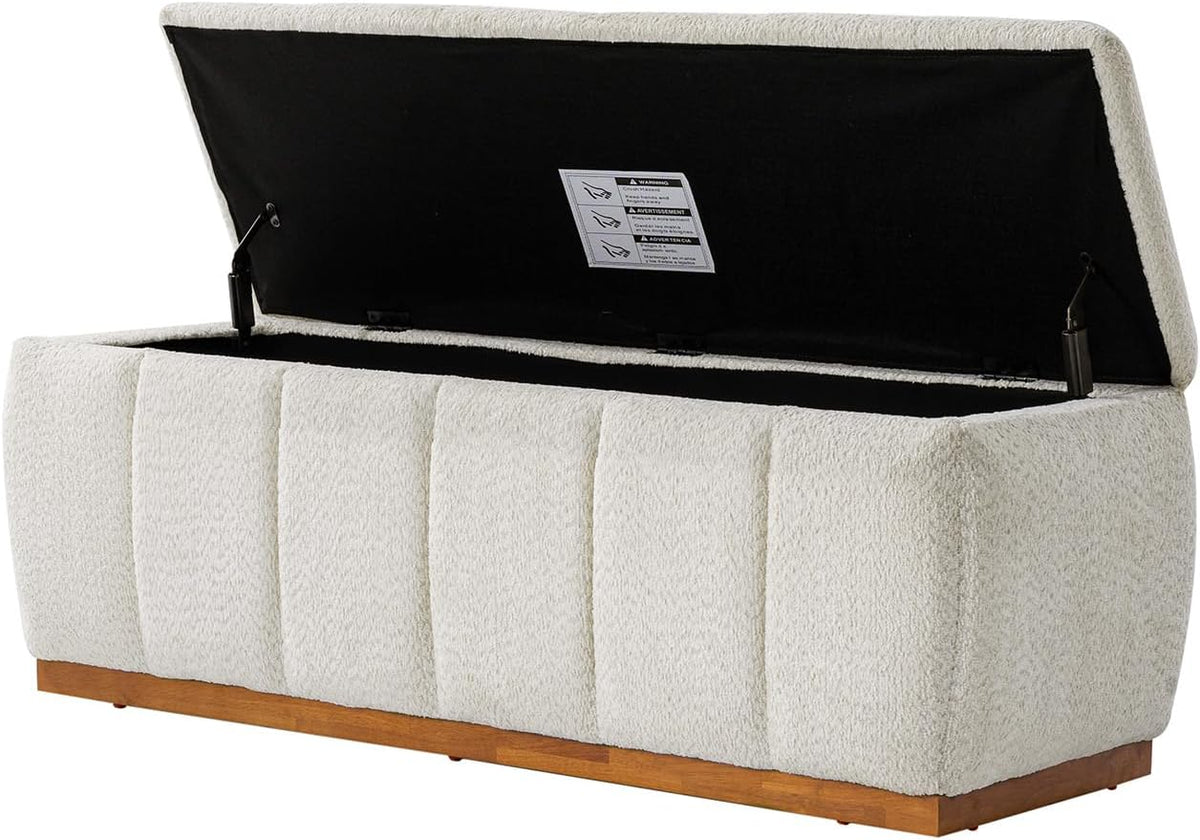 HULALA HOME Storage Bench with Solid Wood Base, Chenille End of Bed Bench for Bedroom, Living Room, Entryway, No Assembly, Beige