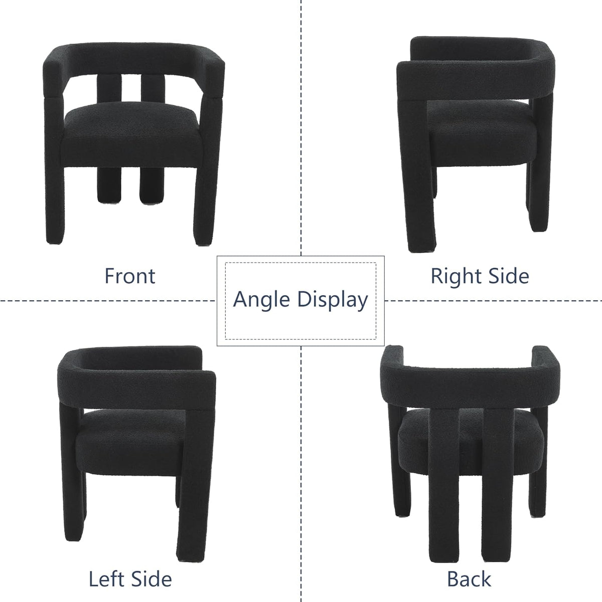 Boucle Barrel Side Chairs Set of 6, Modern Designed Upholstered Comfy Sherpa Fabric Accent Kitchen/Dining Chair, Kitchen Armchair for Living Room Dining Room Bedroom (Black, Set of 6)