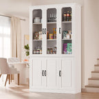 MU 78.7" Tall Kitchen Pantry with 3 Glass Doors, Freestanding China Cabinet with Adjustable Shelves, Large Kitchen Pantry Storage Cabinet Cupboard for Dining Room, Living Room, White (X-Large, 46" W)