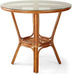 Rattan Wicker Dining Round Table Glass Top and 4 Denver Side Chairs with Cream Cushions, Dining Table Set for 4, Tropical Style Dining Table Set for Four, Colonial Color